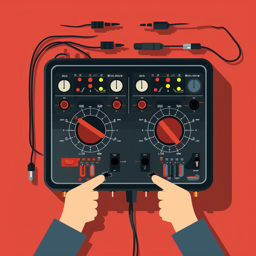 Hands connecting the black and red probes to the appropriate ports on a multimeter